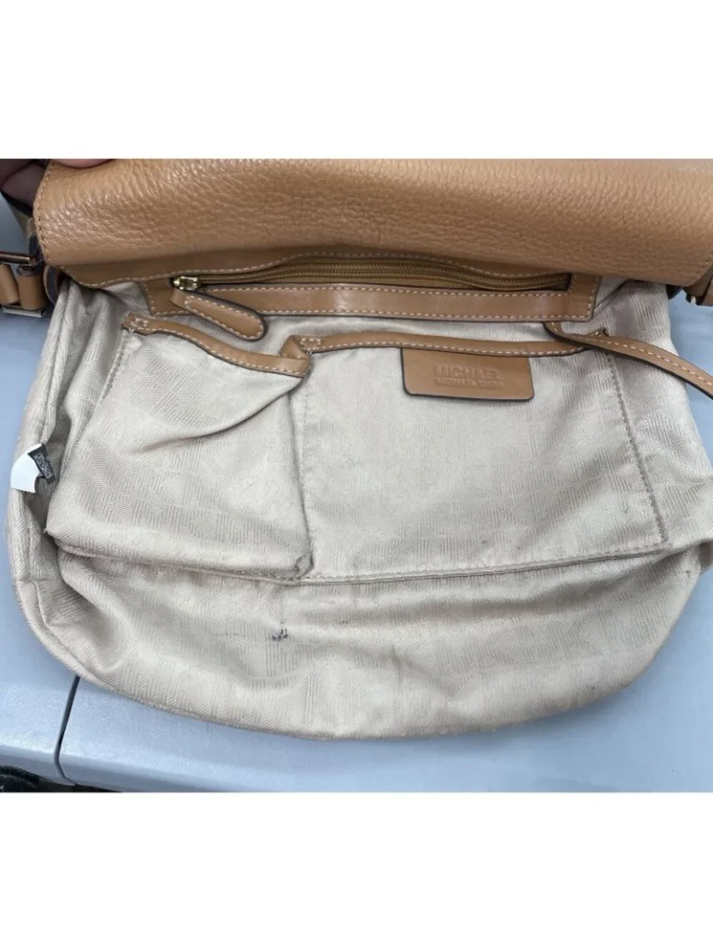 Michael Kors Romy Leather Crossbody Bag Saddle Messenger Pebbled Leather Brown